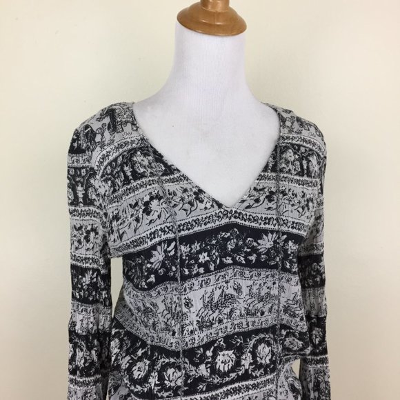 JOIE Black White Print Solid Slip Dress Lined Low Drawstring Waist Dress - Picture 5 of 8